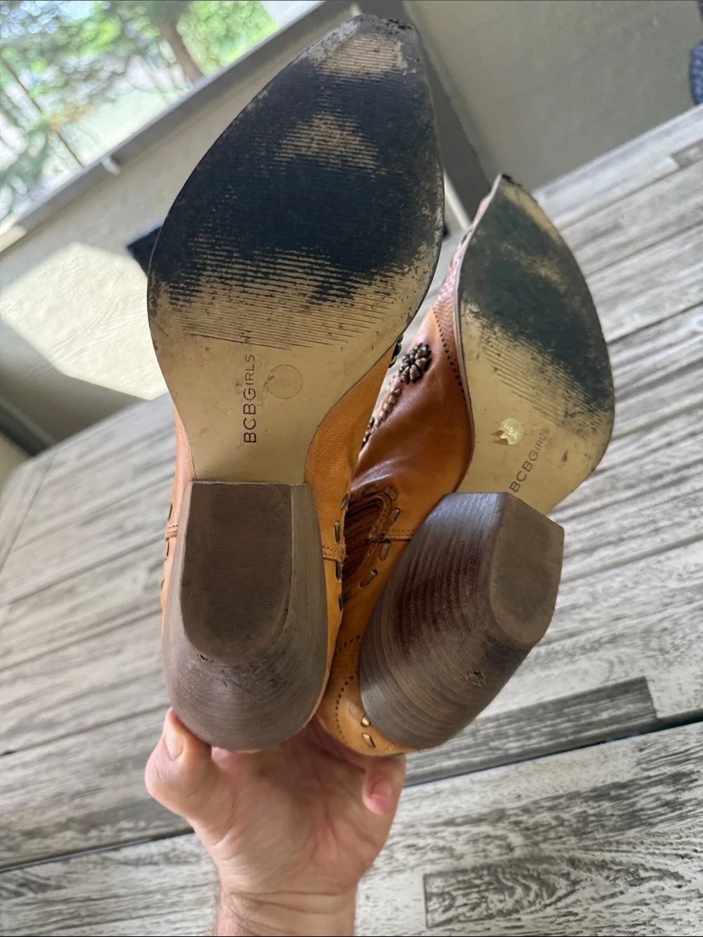 BCBGirls Tan Studded Western Ankle Booties SMOKE FREE HOME